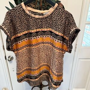 Wit & Wisdom Mixed Animal Print Funky Top Blouse SS L